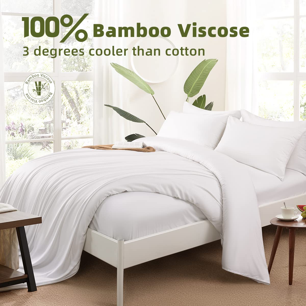 Shilucheng Cool 6Pc 100% Bamboo_ California King Size Bed Sheets Set 1800 Thread Count 16 Inch Deep Pockets Eco Friendly Soft Comforterble Wrinkle Fade And Hypoallergenic (Cal King,White)